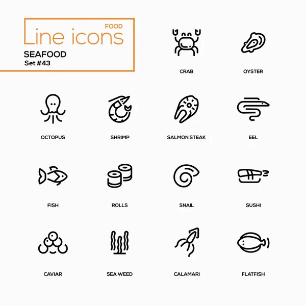 Meeresfrüchte-Konzept - Liniendesign-Symbole gesetzt — Stockvektor