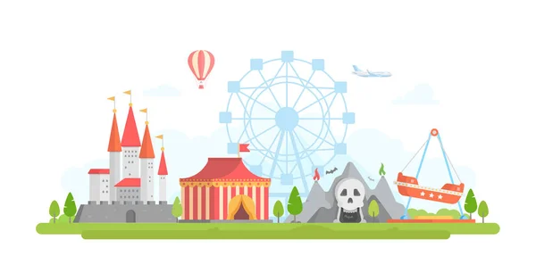 Parque de atracciones - ilustración vectorial de diseño plano moderno — Vector de stock