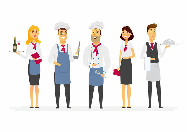 Персонал ресторана - персонажи мультфильмов изолированные иллюстрации
