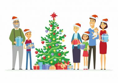 Mutlu aile Noel - çizgi film insanların karakterleri çizimde kutluyor