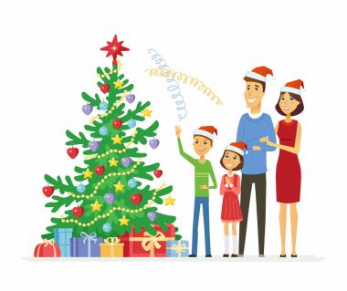 Mutlu aile Noel - çizgi film insanların karakterleri çizimde kutluyor