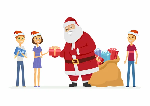 Joyeux Père Noël et les enfants - illustration de personnage de bande dessinée isolé — Image vectorielle