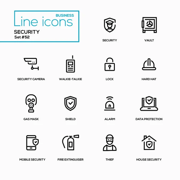 Concepto de negocio, seguridad - conjunto de iconos de diseño de línea — Vector de stock
