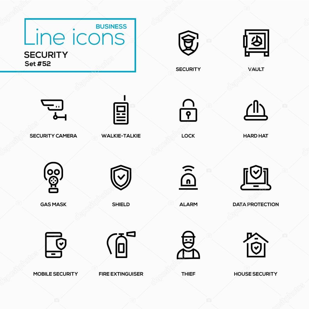 Business concept, security - line design icons set