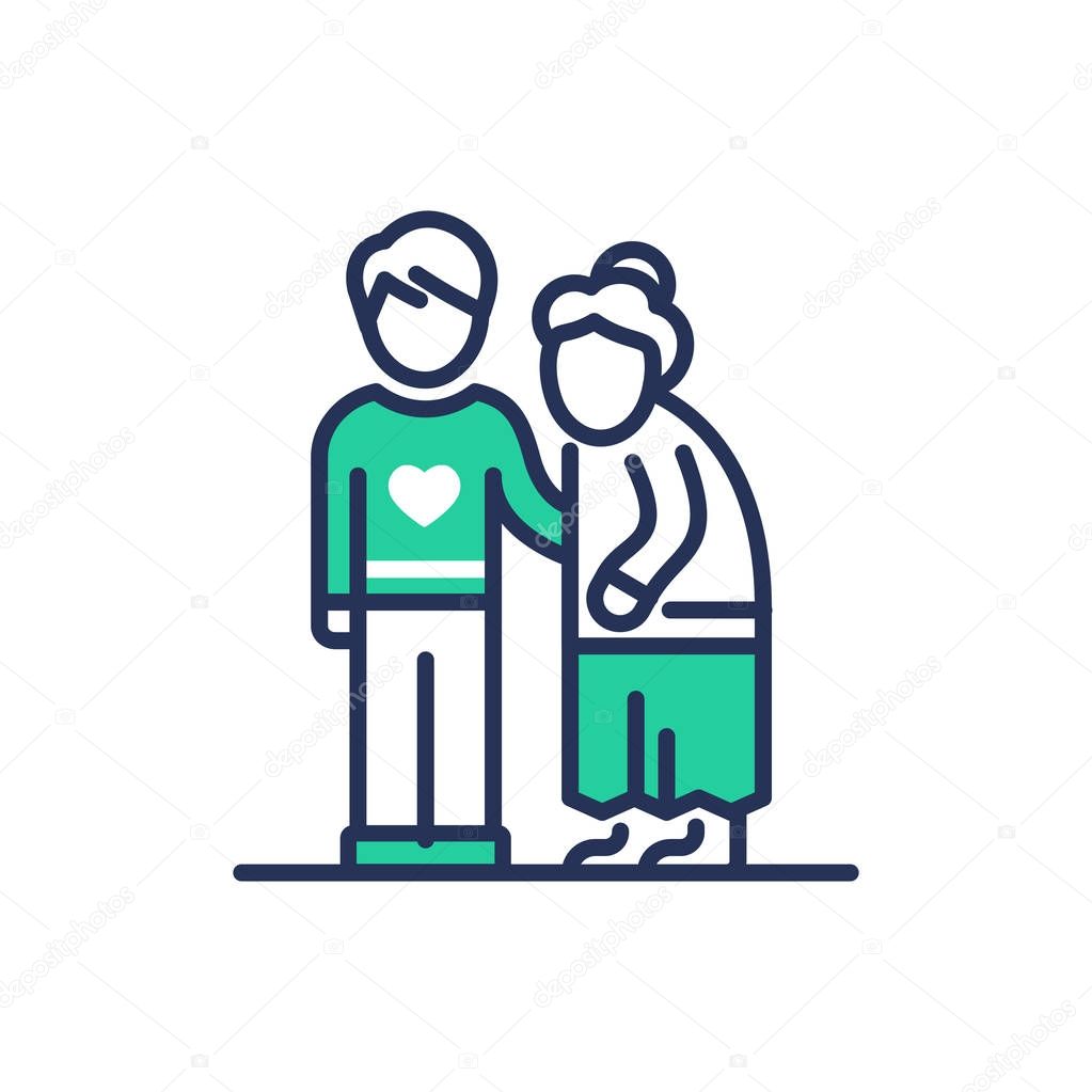 Elderly People Help - modern vector line icon.