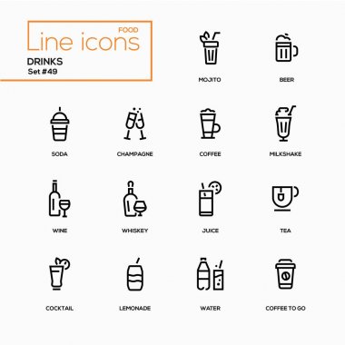 Gıda Tema, alkol ve meşrubat - satırı tasarım Icons set.