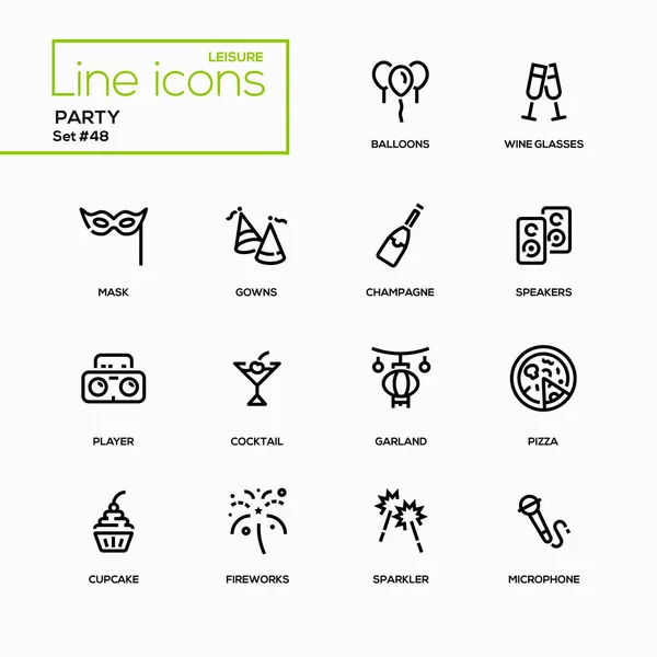 Concetto di svago, party - set di icone del design della linea — Vettoriale Stock