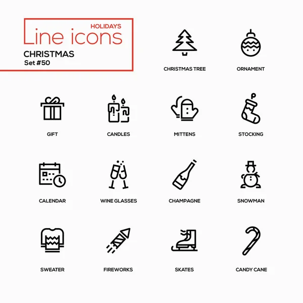 Tema Feste, Natale - set icone di design linea — Vettoriale Stock