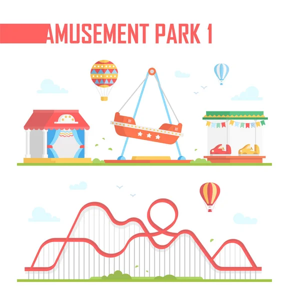 Set of amusement park elements - modern vector illustration — Stock Vector