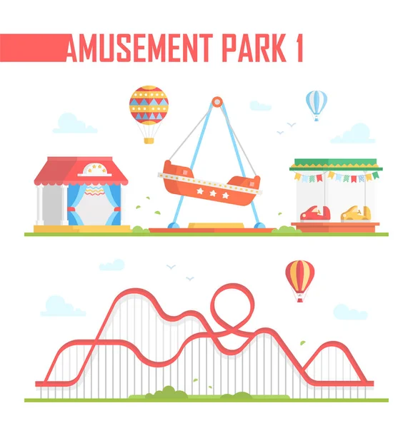 Ensemble d'éléments de parc d'attractions illustration vectorielle moderne — Image vectorielle