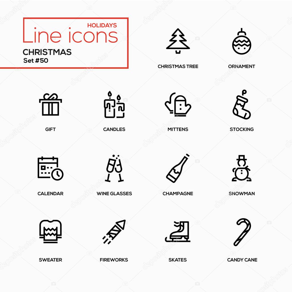 Holidays theme, Christmas - line design icons set