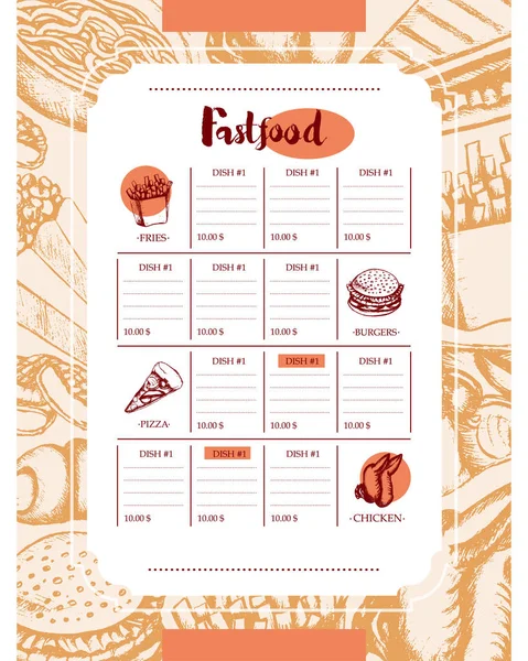 Швидка їжа - кольорове меню мальованих старовинних шаблонів — стоковий вектор