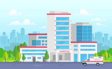 Şehir Hastanesi ambulansı - modern vektör çizim ile