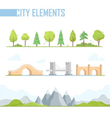 Şehir öğeleri - modern vektör izole karikatür çizim kümesi