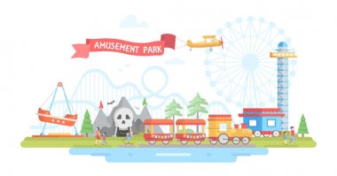 Eğlence Parkı - modern düz tasarım stil vektör çizim ile şehir