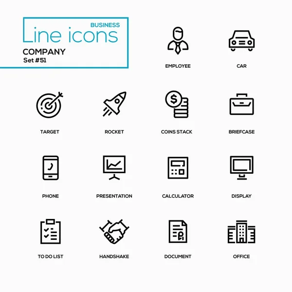 Üzleti koncepció, vállalat - line design ikonok beállítása — Stock Vector