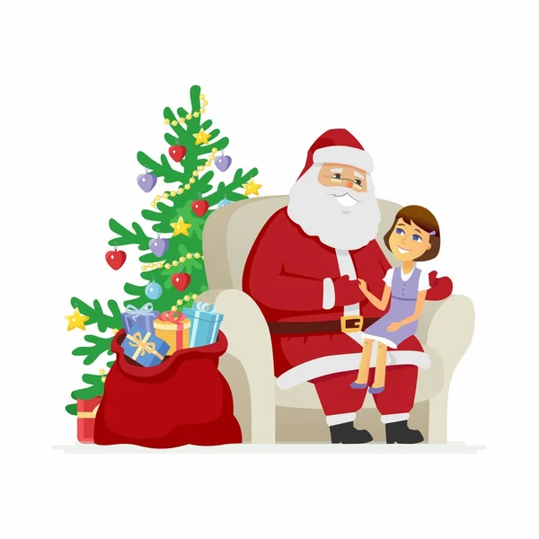 Santa en een meisje - moderne vector cartoon tekens geïsoleerde illustratie — Stockvector