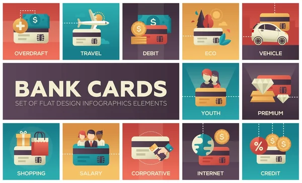 Bankkort - uppsättning platt design infographics element — Stock vektor