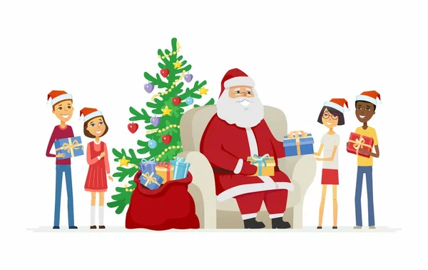 Enfants et Père Noël - illustrations isolées de personnages de dessins animés — Image vectorielle
