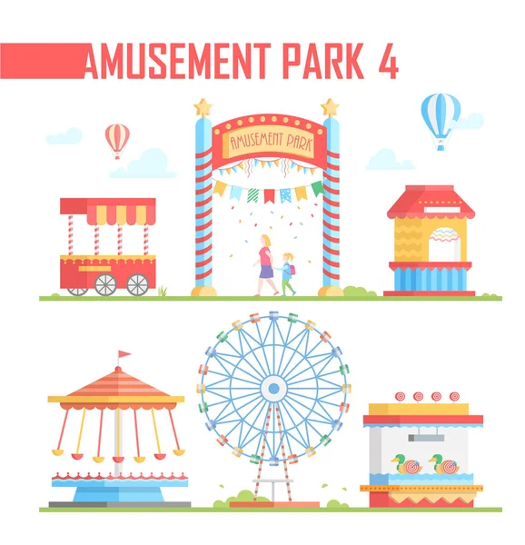 Набір елементів парку розваг - сучасна Векторна ілюстрація — стоковий вектор