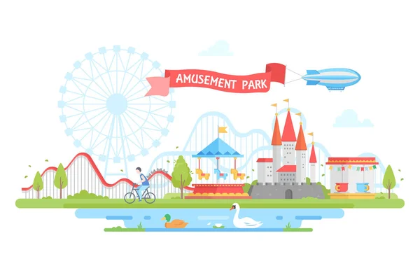 Parc d'attractions - illustration vectorielle moderne de style design plat — Image vectorielle