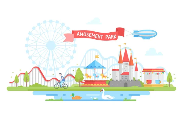 Parque de atracciones - ilustración vectorial de diseño plano moderno — Vector de stock