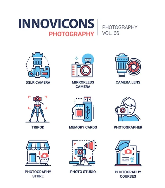 Fotografía - conjunto de iconos de diseño de línea — Vector de stock