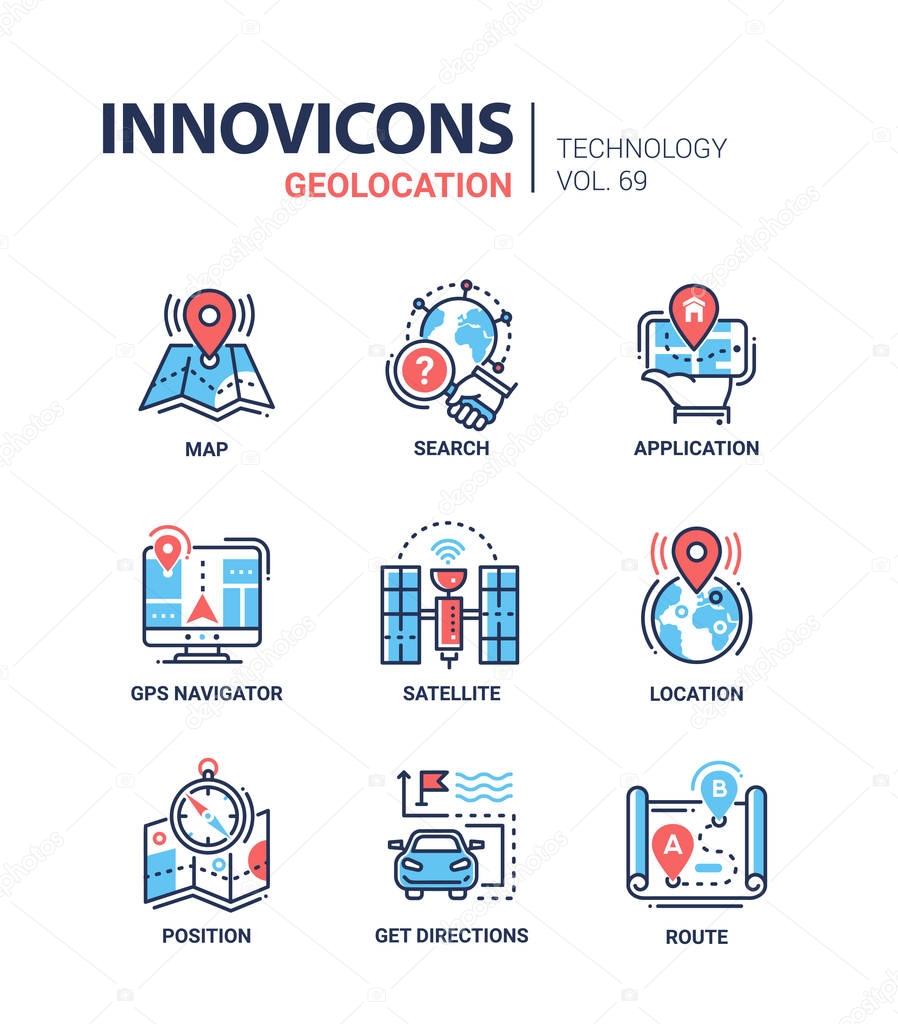 Geolocation - line design icons set