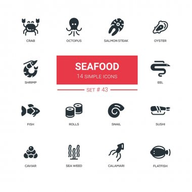 Deniz ürünleri kavramı - satırı tasarım Icons set