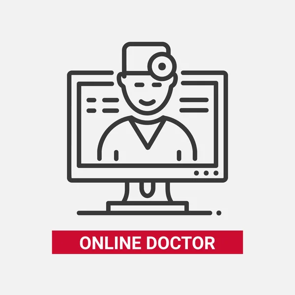 Online läkare - line design enda isolerade ikon — Stock vektor