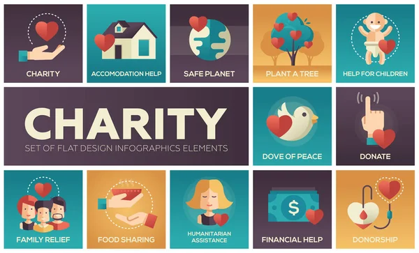 Charity - Reihe von flachen Design-Infografik-Elementen — Stockvektor