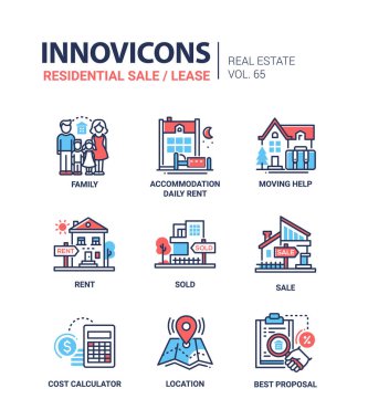 Konut Satılık ve kira kontratı - satırı tasarım Icons set