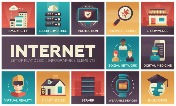 Internet - conjunto de elementos de infográficos de design plano — Vetor de Stock