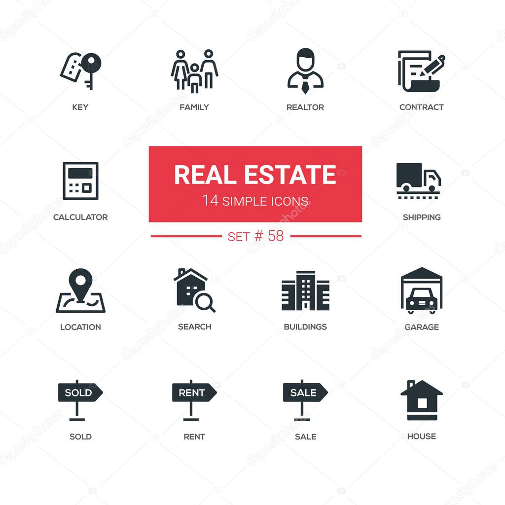 Business concept, real estate - line design icons set