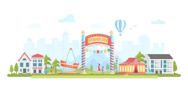 Parque de atracciones - ilustración vectorial de diseño plano moderno — Vector de stock