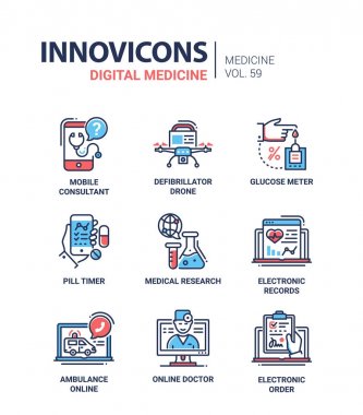 Dijital tıp - satırı tasarım Icons set
