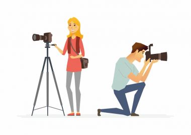 Fotoğrafçılar - çizgi film insanların karakterleri illüstrasyon
