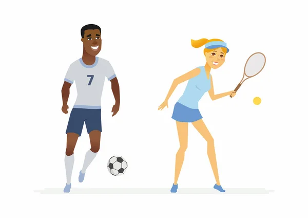 Теннисисты и футболисты - иллюстрация персонажей мультфильмов — стоковый вектор