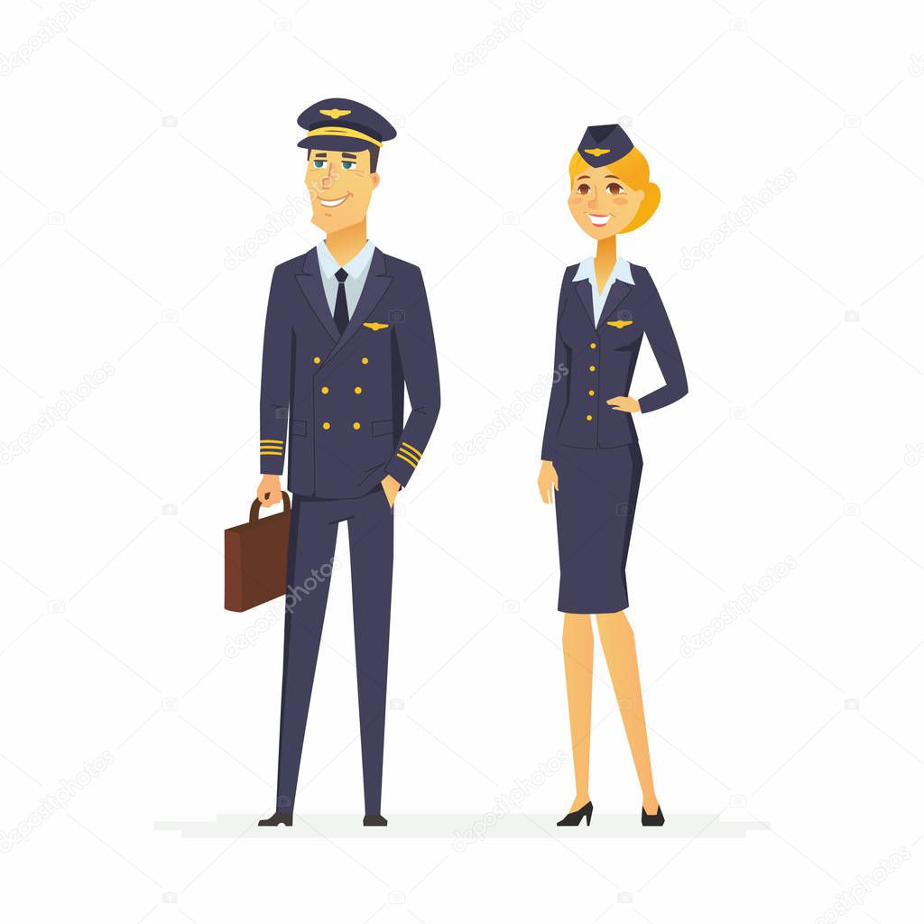 Pilot and flight attendant - cartoon people characters illustration