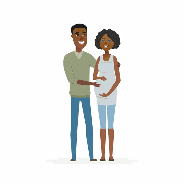 Africká pár čeká dítě - kreslený lidi postav izolované ilustrace — Stockový vektor