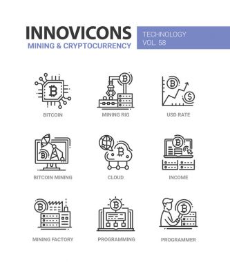 Madencilik ve cryptocurrency - satırı tasarım Icons set