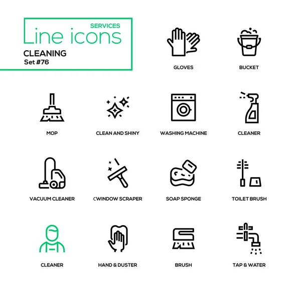 Limpieza - conjunto de iconos de diseño de línea — Vector de stock