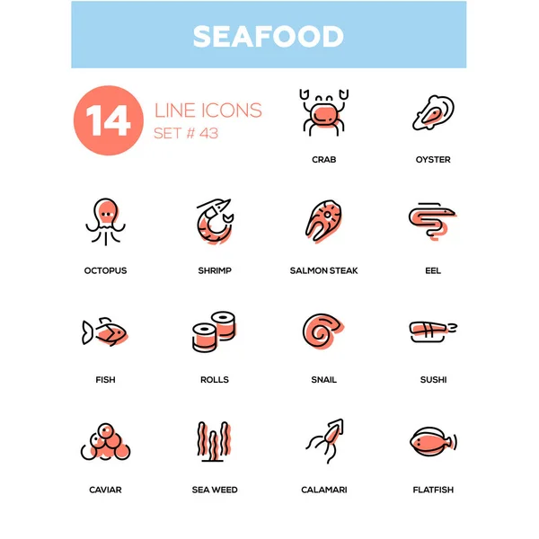 Fisk och skaldjur koncept - line design ikoner set — Stock vektor