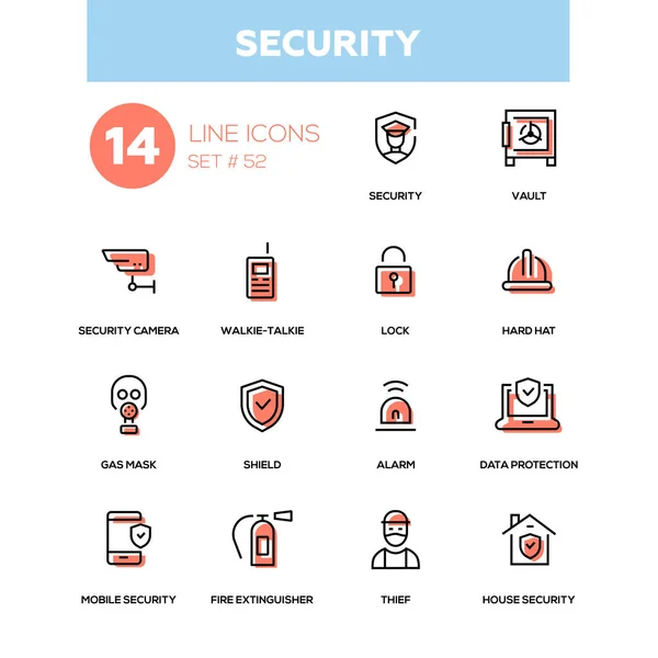 Concepto de negocio, seguridad - conjunto de iconos de diseño de línea — Vector de stock