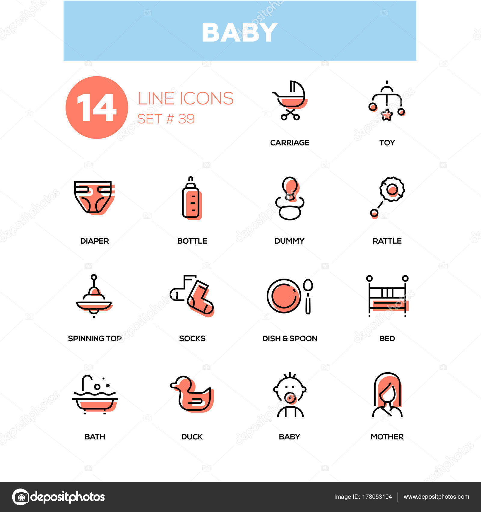 赤ちゃん ラインのデザイン アイコンを設定 ストックベクター C Boyko Pictures