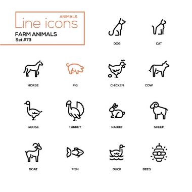 Çiftlik hayvanları - satırı tasarım Icons set