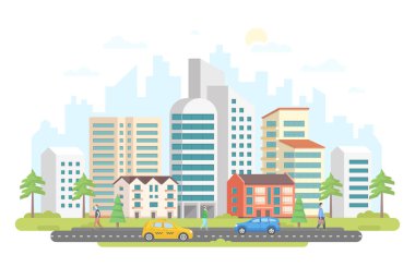 Sokak - modern renkli düz tasarım stil vektör çizim