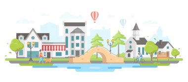 Cityscape bir köprü - modern düz tasarım stil vektör çizim ile