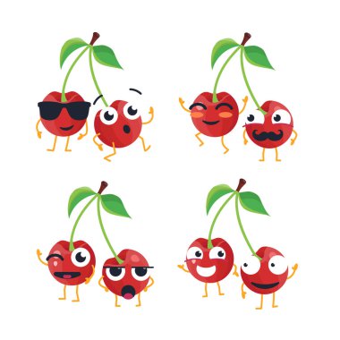 Komik kiraz - izole vektör çizgi emoticons