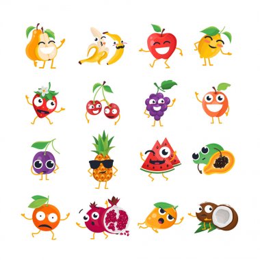 Komik meyve - izole vektör çizgi emoticons